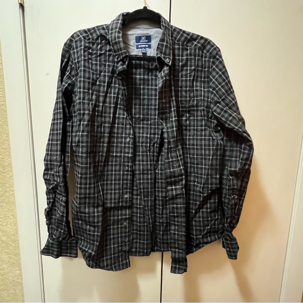 George Black and Gray Plaid Classic Fit Casual Button Down Shirt